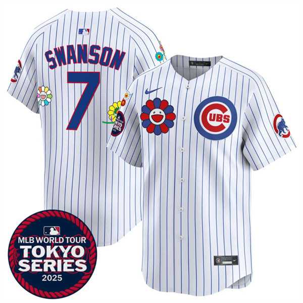 Mens Chicago Cubs #7 Dansby Swanson White 2025 Tokyo Series Limited Stitched Jersey Dzhi